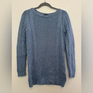 J McLaughlin Blue Knit Sweater Lambswool Cashmere Blend Soft Cozy Fisherman Sm